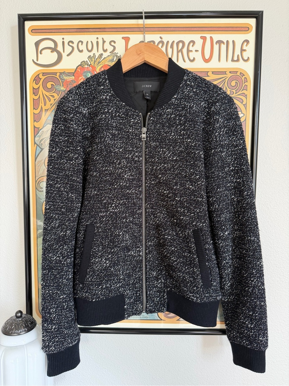 J. Crew Black & White Bouclé Bomber Jacket - 00